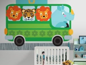 Πράσινο λεωφορείο με ζώα, Παιδικά, Ταπετσαρίες Τοίχου, 111 x 91 εκ.